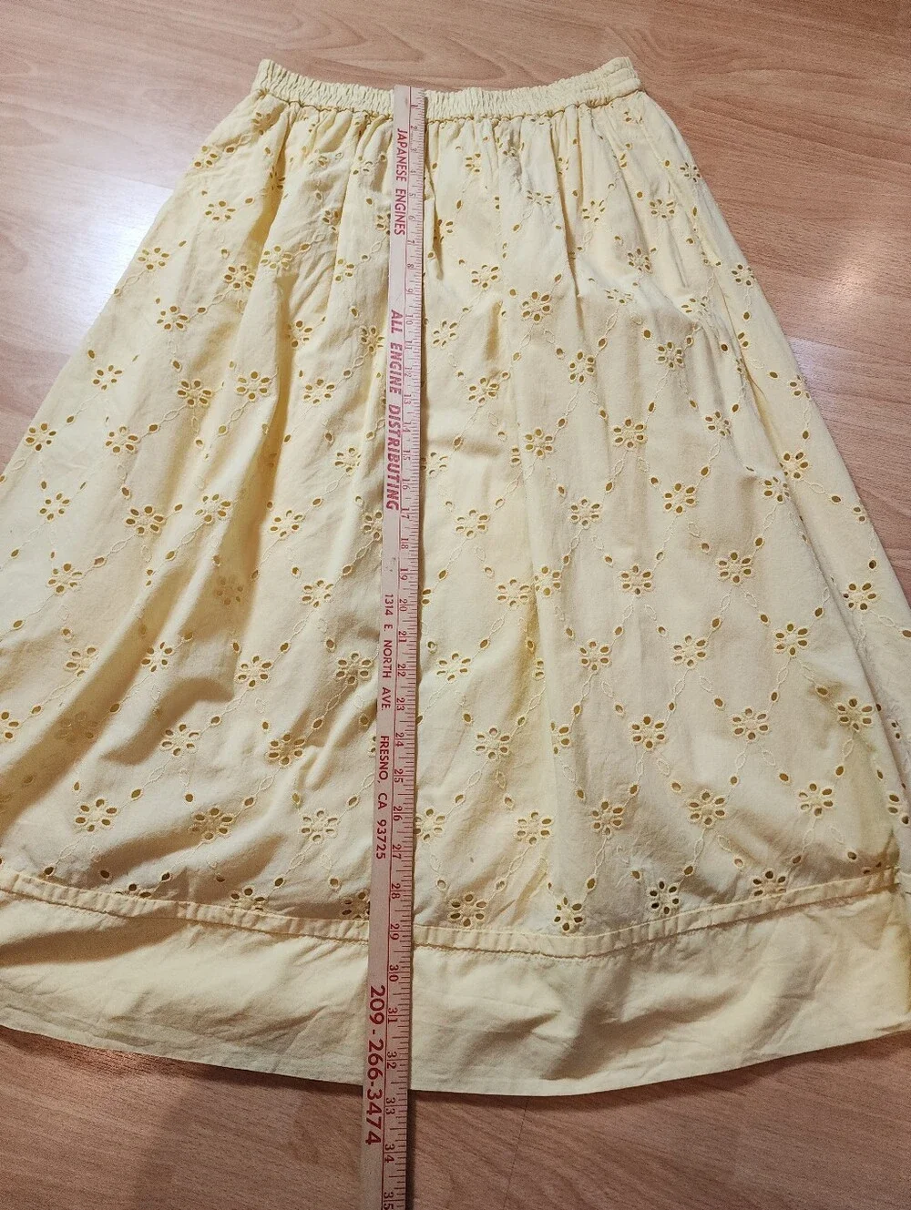 J. Crew 100% Cotton Yellow Eyelet Midi Skirt Pockets Pull On Size Medium